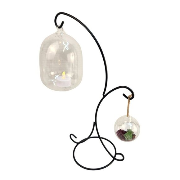 Rustic Black Metal Curved Double Hook Stand Ornament Glass Ball Holder - Picture 2 of 6